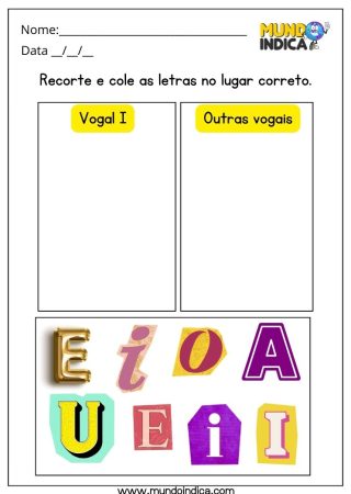Atividade de Português para Recortar e Colar as Vogais no Quadrado Correto para Imprimir