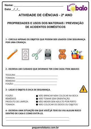 Atividade de ciências 2º ano prevenção de acidentes domésticos
