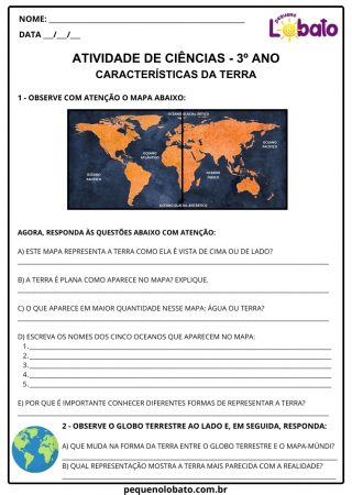 Atividade de ciências 3º ano características da terra para imprimir