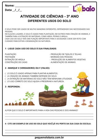Atividade de ciências 3º ano terra e universo diferentes usos do solo