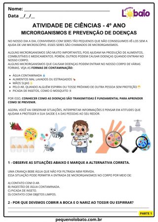 Atividade de ciências 4º ano microrganismos e prevenção de doenças