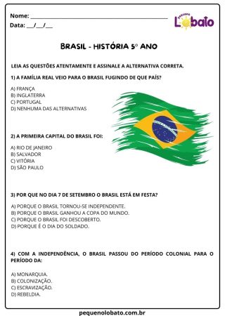 Atividade de história Pequeno Lobato para 5º ano - BRASIL