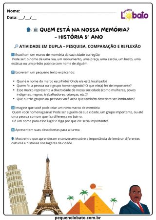 Atividade de história Pequeno Lobato para 5º ano - memórias
