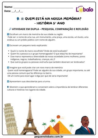 Atividade de história Pequeno Lobato para 5º ano - memórias