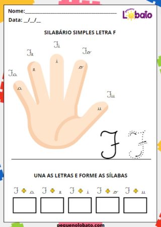 Atividade de letras cursivas com caligrafia conhecendo o silabário simples letra f