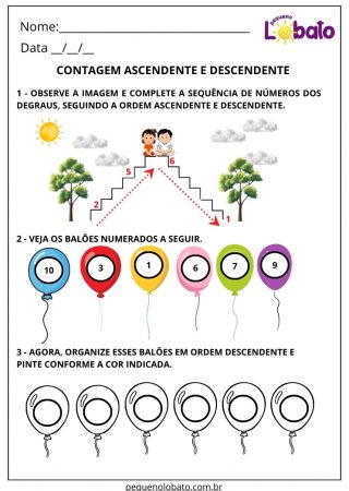 Atividade de matemática contagem ascendente e descendente para imprimir