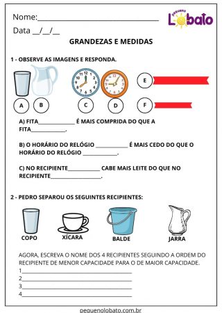 Atividade de matemática grandezas e medidas