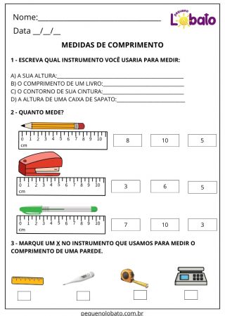 Atividade de matemática medidas de comprimento para imprimir