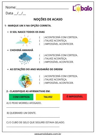 Atividade de matemática noções de acaso para imprimir