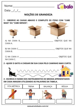 Atividade de matemática noções de grandeza