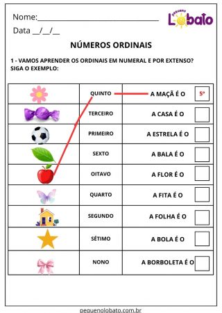 Atividade de matemática números ordinais para imprimir