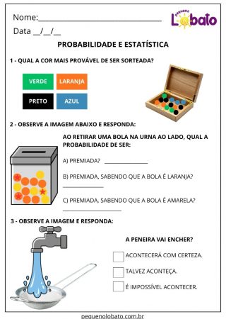 Atividade de matemática probabilidade e estatística para imprimir