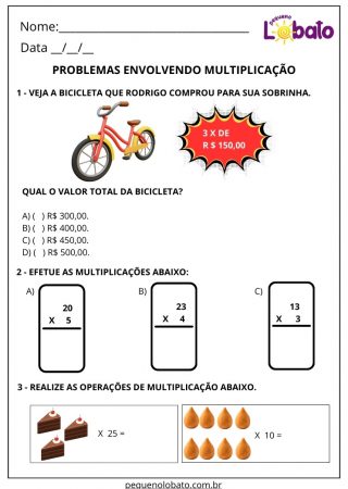 Atividade de matemática problemas de multiplicação para imprimir