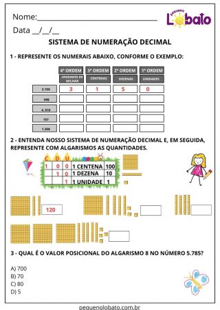 Atividade de matemática sistema de numeração decimal para imprimir