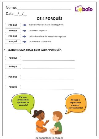 Atividade de português com os 4 porquês