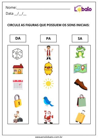 Atividade de português sons iniciais