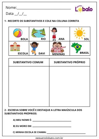 Atividade de português substantivos comuns e próprios