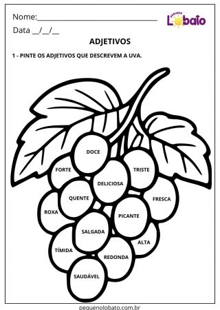 Atividade lúdica de português com pintura dos adjetivos