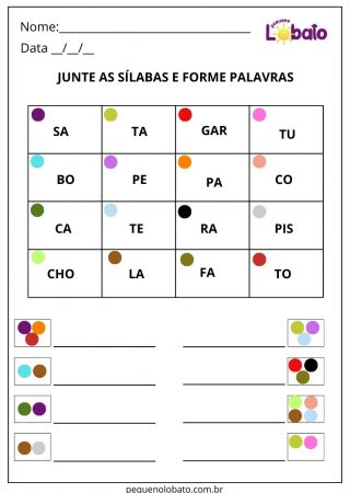 Atividade lúdica de português junte as sílabas e forme palavras