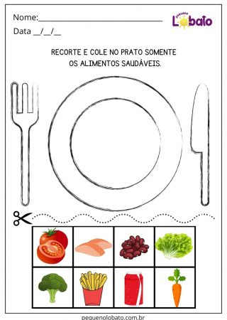 Atividade para Selecionar os Alimentos Saudáveis e Colar no Prato