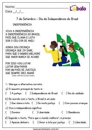 Atividade para o dia da independência do Brasil para imprimir