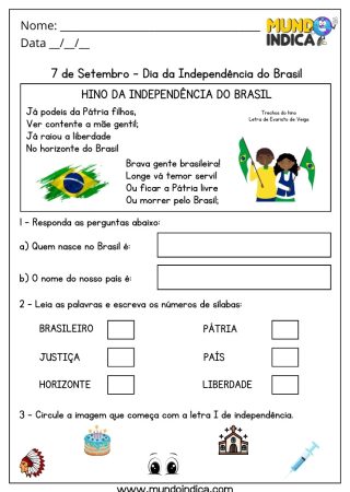 Atividade para o dia da independência do Brasil