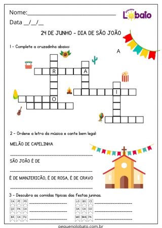Atividade para o dia de são joão para imprimir