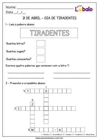 Atividade para o dia de tiradentes para imprimir