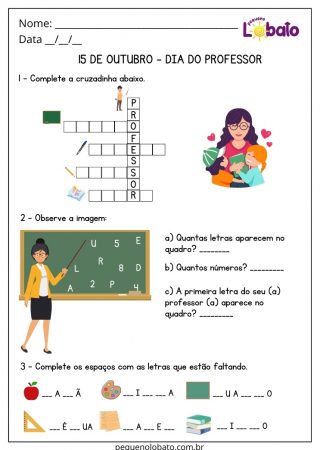Atividade para o dia do professor para imprimir