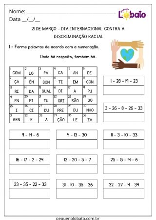 Atividade para o dia internacional contra a discriminação racial para imprimir