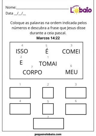 Atividades bíblicas infantis sobre a Páscoa tomai e comei isso é meu corpo