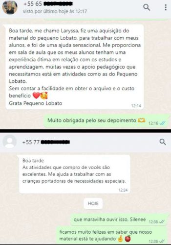 Depoimento atividades pequeno lobato para crianças
