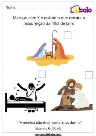atividade bíblica para criança marcar com X