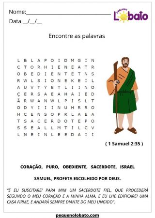 atividade de caça palavras bíblica infantil com samuel para imprimir