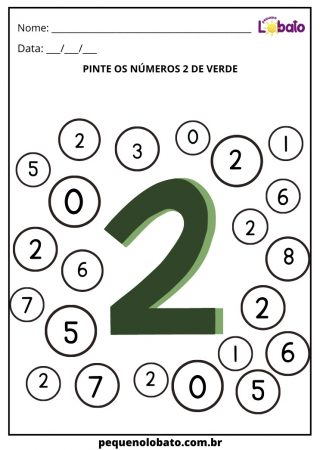 atividade para alunos com tdah para pintar o número 2 de verde para imprimir