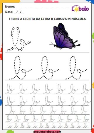 treine a escrita da letra B cursiva minuscula - Atividade de caligrafia